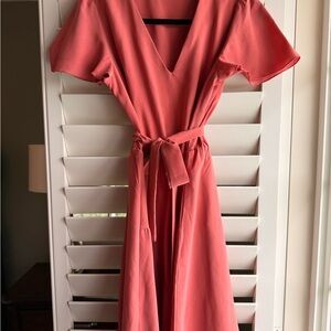 Elegant Coral V-Neck Dress